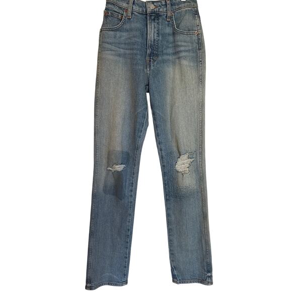 Lucky Brand Denim - Lucky Brand Straight Leg Cuff Patchwork High Rise Jeans 00/24 Vintage Wash